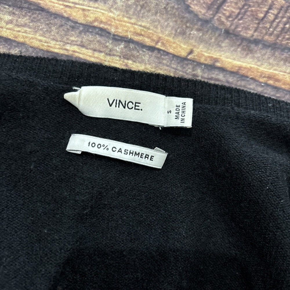 Vince Black Open Front Handkerchief Hem 100% Cashmere Cardigan Size S - Picture 3 of 7